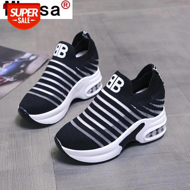 

New Wedges Fashion Vulcanized Shoes Women Height Increasing Slip on Summer Casual Shoes Breathable Platform Sneakers Women #wC6o, Black