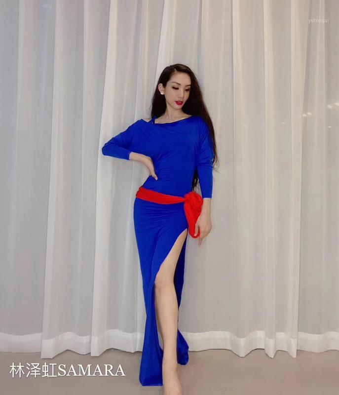 

Stage Performance Suit Sling Long Dress Robe Khalegy Shakes Robes Belly Dance Show Wear Handmade Egypt Dance Outfit Loose Blue1, Blue