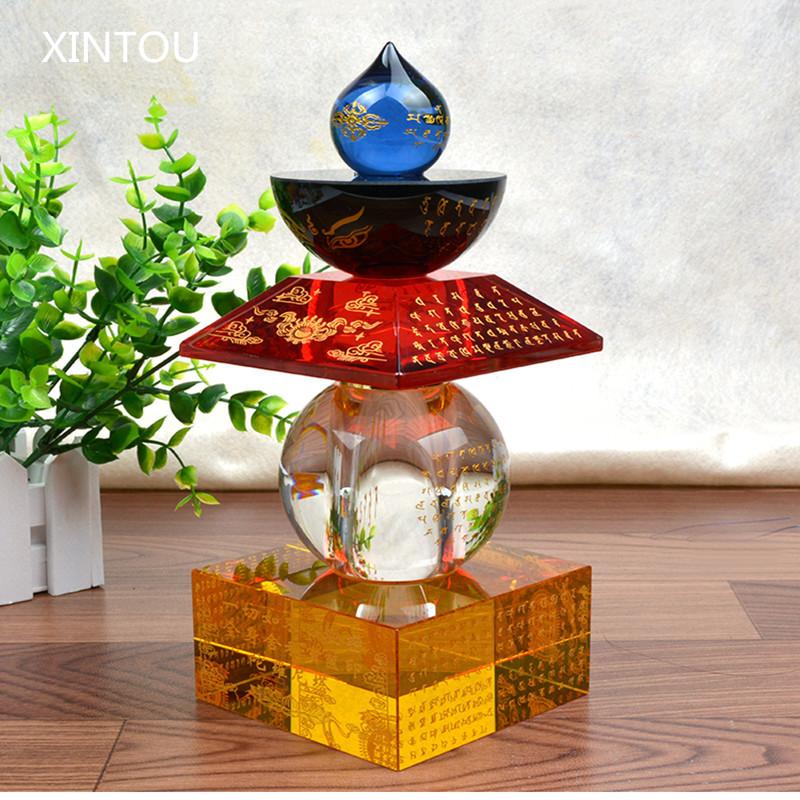 

XINTOU Chinese buddhist Reliquary stupa Tower Statue Figurine Feng shui Home Desk Ornaments buddha buddhism Treasure trunk Decor