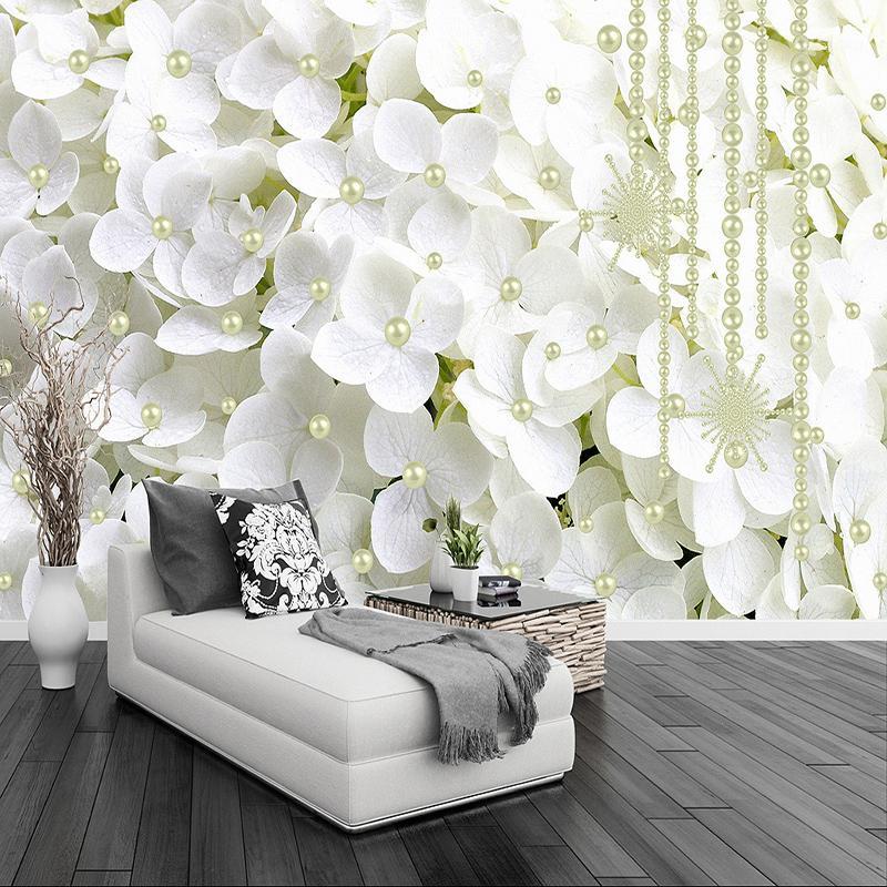 

Modern Abstract White Pearl Jewelry Flowers 3D Stereo Mural Wallpaper Living Room Bedroom Backdrop Art Wall Papers For Walls 3 D1, Silk cloth