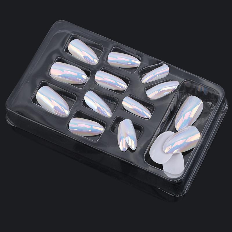 

Mirror White False Nails Point Metallic Acrylic Nail Tips 24pcs/Pack Easy For Daily Wear For Women Hot Sale