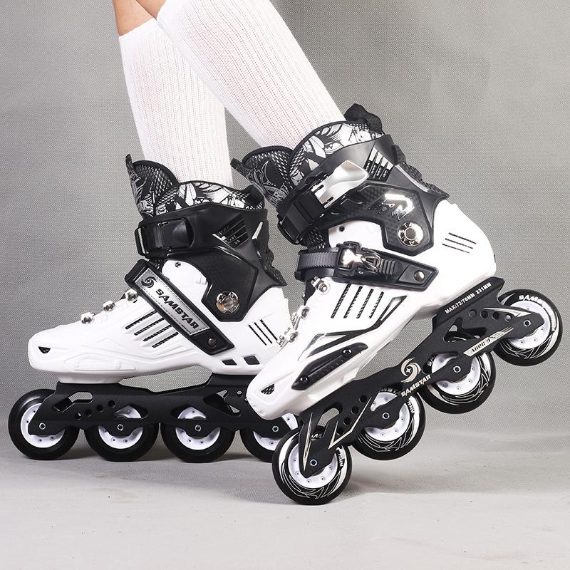 

Inline Skates Professional Slalom Adult Roller Skating Shoes Adult Inline Men And Women Roller Shoes Club Flat, White