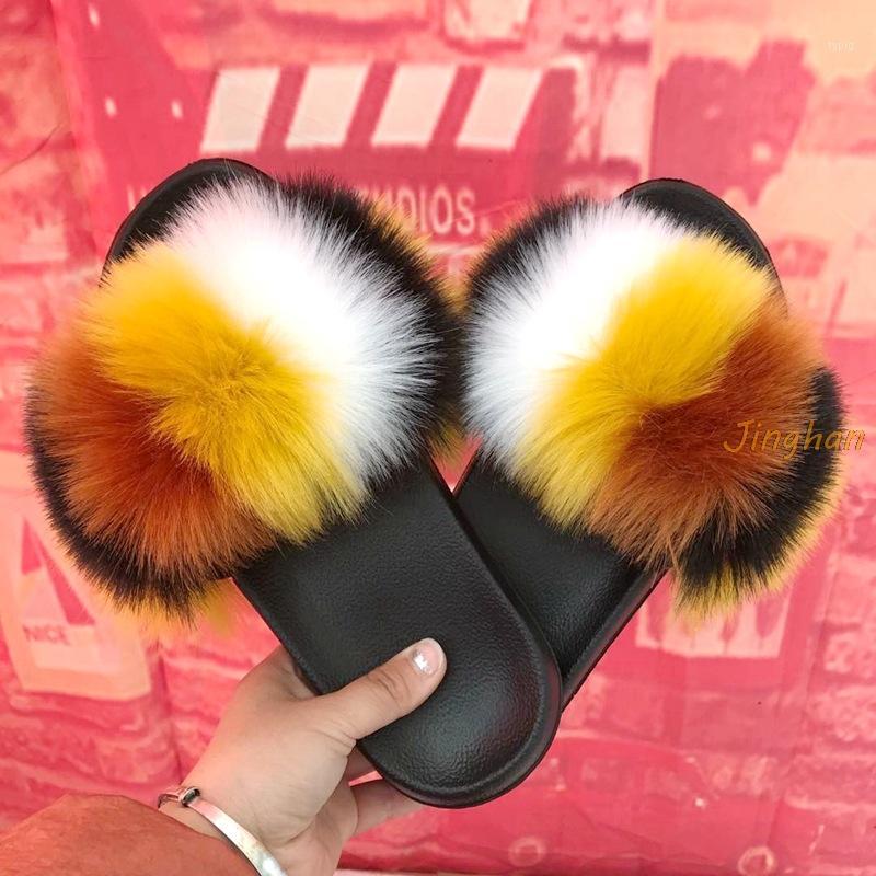 

Ladies Summer Real Fur Slippers Furry Fur Slippers Cute Fluffy Slides Plush Beach1