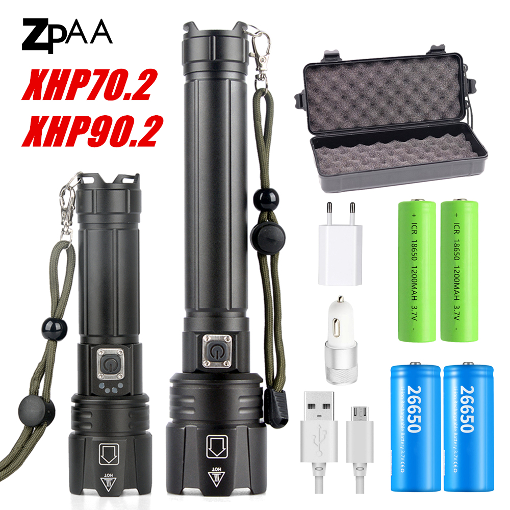 

New XHP90.2 XHP70.2 LED Flashlight Tactical Waterproof Torch Zoom Hunting Camping Lamps 26650 Rechargeable Powerful Torch 201204, Package f