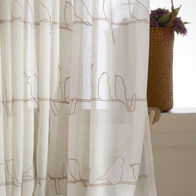 

American Country Bird Embroidered Window Curtains Linen Volie Screen Tulle Curtains for Living Room Cortinas Rideaux CL-1401, As pic