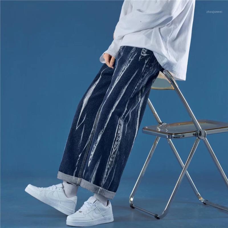 

Men's Jeans 2022 Tie-Dyed Straight-Fit Fashion Baggy Hip Hop Street Casual Straight Pants Harajuku Vintage Denim Trouser S-3XL, Blue