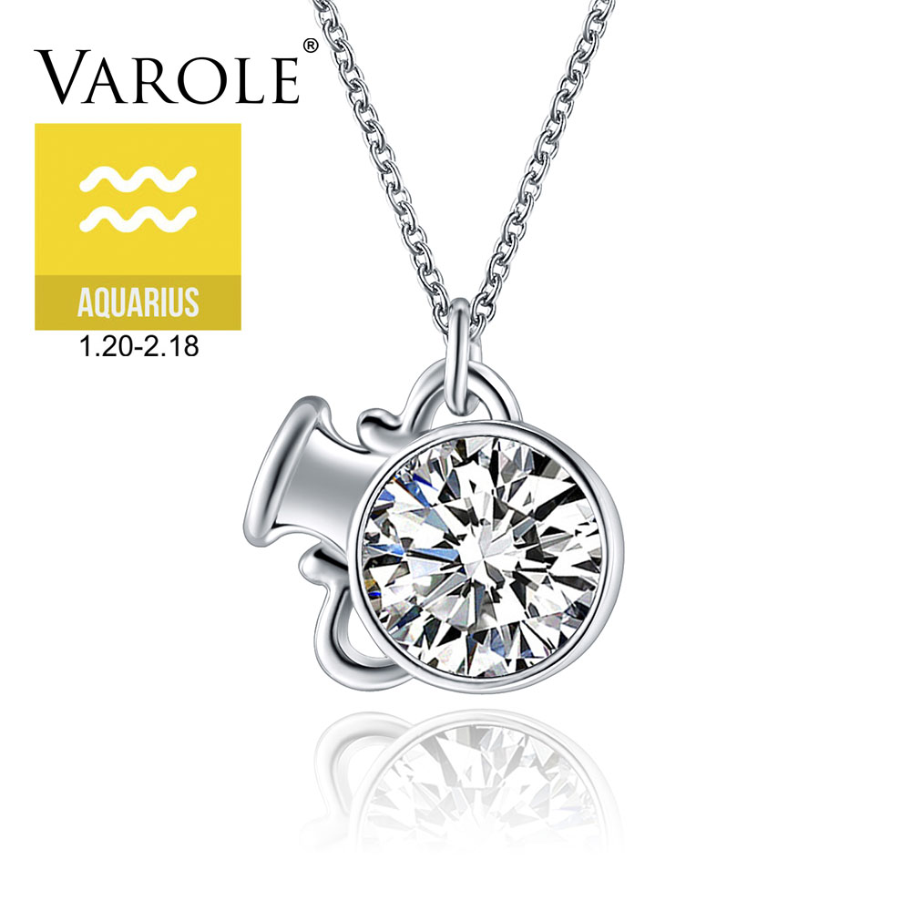 

VAROLE Fashion Jewelry Aquarius 16in Chain aquarius Necklace & Pendants for Women Zircon Shiny Crystal Necklaces Birthday Gift Free Box