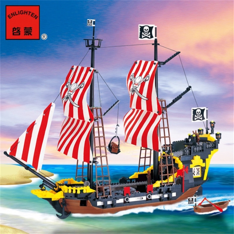 

870+pcs Big Black Pearl Building Blocks Compatible with Pirates Ship Enlighten Blocks Pirates Educational Kids Toys LJ200928