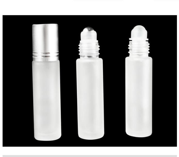 

10ml Perfume Roll On Glass Bottle Frosted Clear with Ball Roller Essential Oil Vials White Gold Black Cap Refined oil bottle white frosted