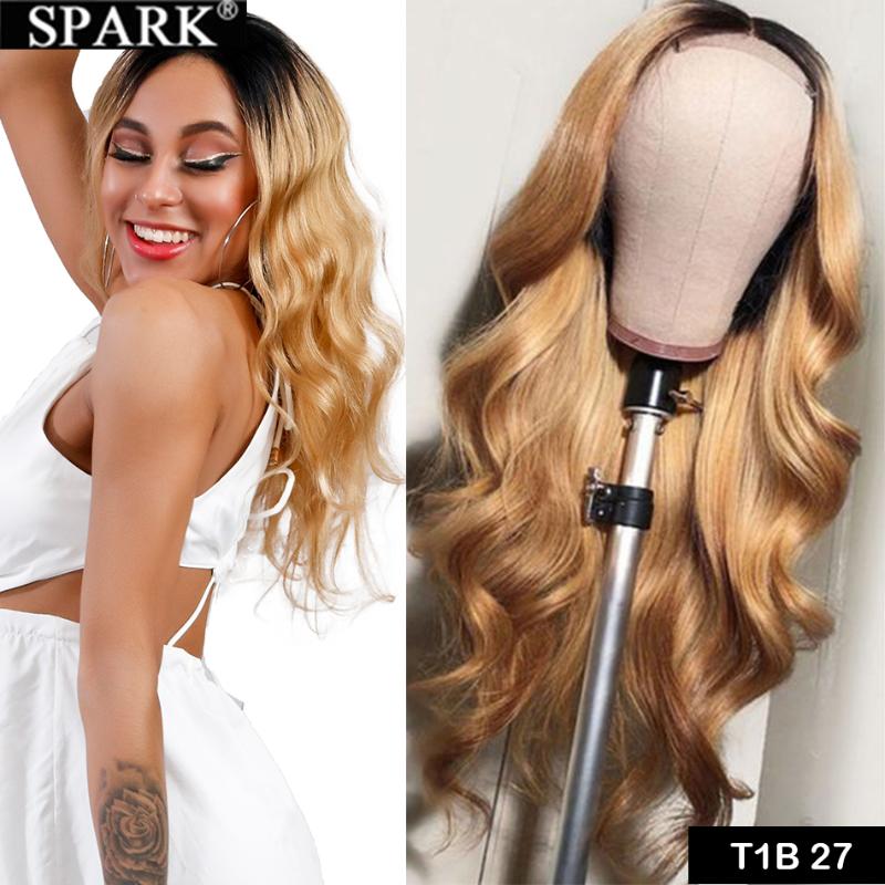 

Ombre Highlight 4x4 Lace Front Human Hair Wigs Malaysian Body Wave 180%Density Pre Pucked Wig Brown T1B427&30 HL For Black Women, Natural black color