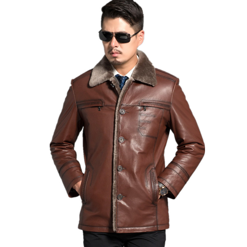 

2021 New Red Male Jackets Genuine Brown Winter Leather Parka Goat Skin Plus Size Fy602 Jacket Iqk9, Red brown