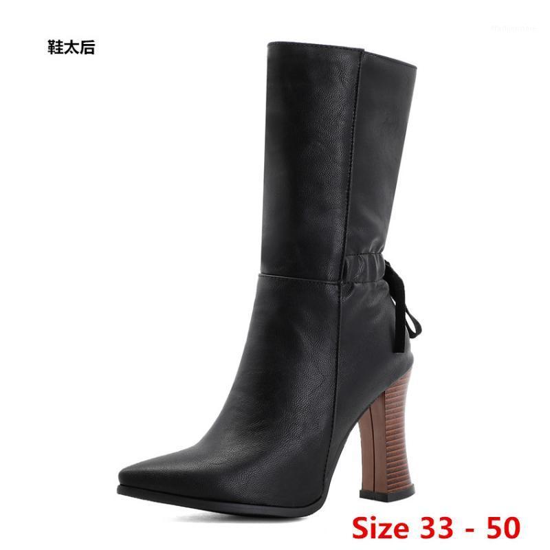 

Winter Spring Autumn High Heel Mid Calf Boots Women Short Boots Woman Shoes Botas Muje Small Big Size 33 - 501, Chocolate color
