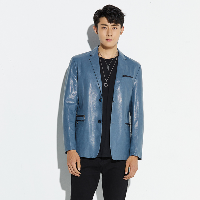 

New motorcycle of men 2020 jacket outerwear male leather suit, Sky blue