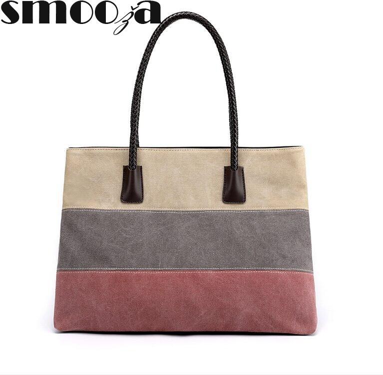 

SMOOZA Women Handbag 2020 New Fashion Bag Ladies Shoulder Bag Cuasual High Quality Shopping Stitching Color Canvas, Blue