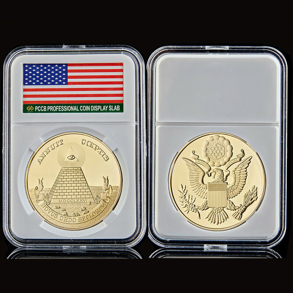 24k Gold Plated Coin Craft American Eagle Masonic Annuit Coeptis Commemorative Badge Medallion Collection W/pccb Box-image-626598474