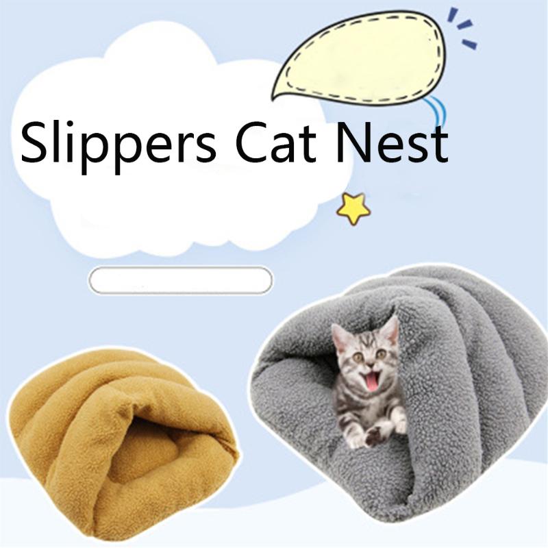 

Slippers Shape Cat Nest Warm Kitten Cave Bed Basket Puppy Kennel Soft Cozy Indoor Cushion House Small Pets Sleeping Sofa Mat