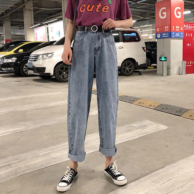 

Autumn 2020 new cec pants straight pants slim joker jeans women loose spring high waist wide leg, Black without belt