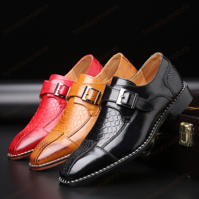 

Luxury Men Wedding Dress Shoes Crocodile Pattern Buckle Business Flat Shoes Fashion Banquet Shoes Large Size 38-48