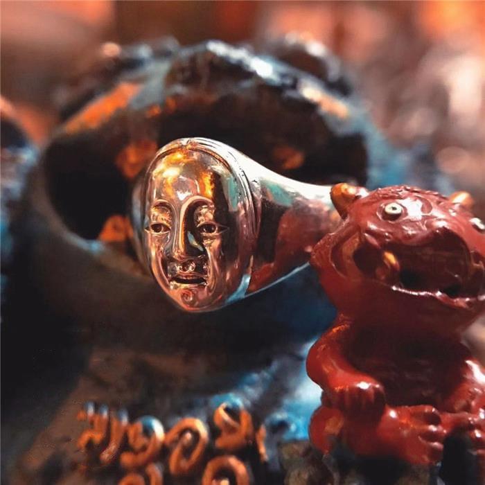 

Silver Ring Lotus Fish Mountain Traditional Japanese Horror Hundred Ghosts Night Walk Women Opening Adjustable Jewelry