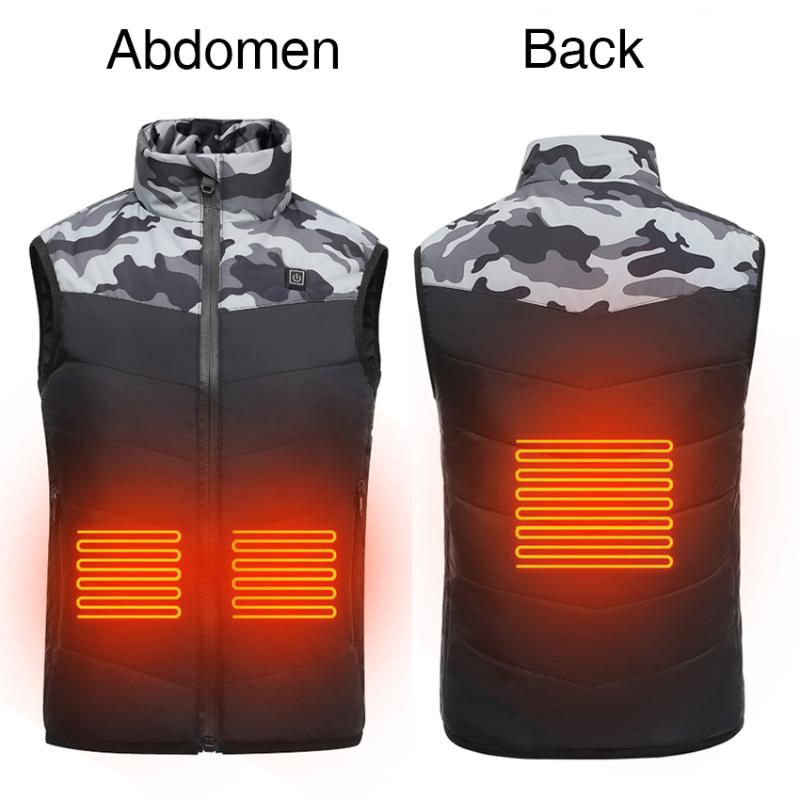 

3 Areas Heated Vest For Children Electric USB Charging Heating Jacket Smart Warm Clothing Cotton Camouflage Hiking Vest, Blue camouflage