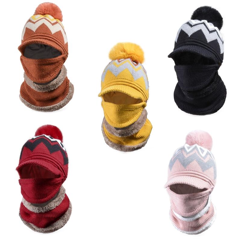 

Beanie/Skull Caps Women 3 In 1 Winter Visor Beanie Hat Scarf Face Mask Set Knit Plush Lined Warmer 85WB, Black