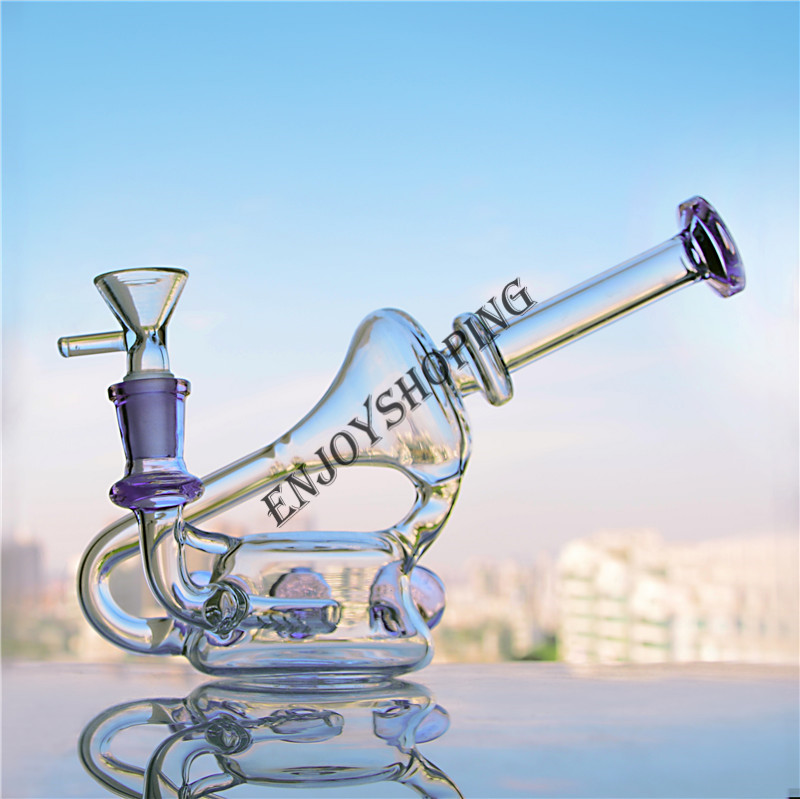 

Purple Beaker Glass Bongs With Triple Balls Bongs Recycler Dab Rig 14 mm joint Bowl Glass Water Bongs Free Shipping