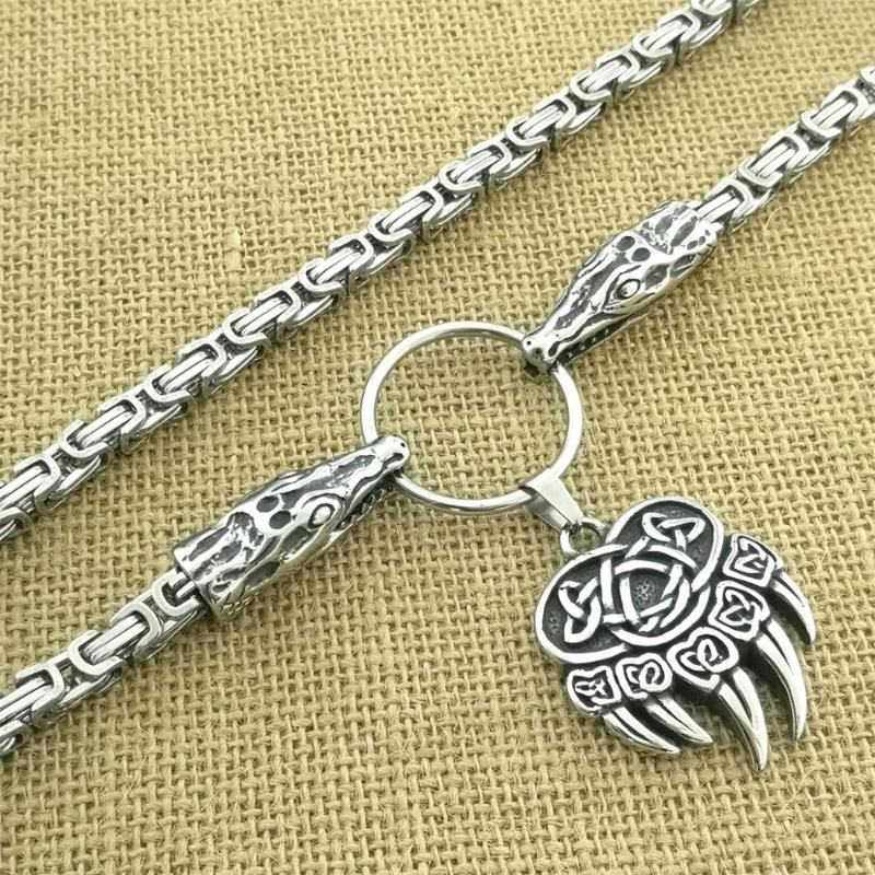 

Chains Viking Odin Wolf Claw Pendant Necklace Stainless Steel Animal Crocodile Head King Chain Fashion Men's Jewelry
