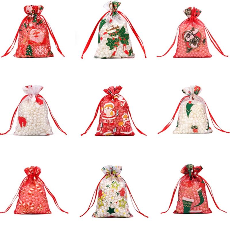 

10pcs Christmas Organza Bags Candy Gift Sheer Bag Jewellery Wedding Party Xmas 57BB