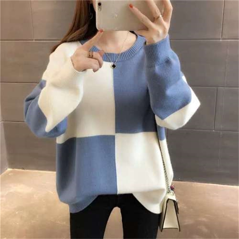 

Warm Winter Loosely Patched Wool Mesh Lazy Sweater Lady Gl59, Pink white.