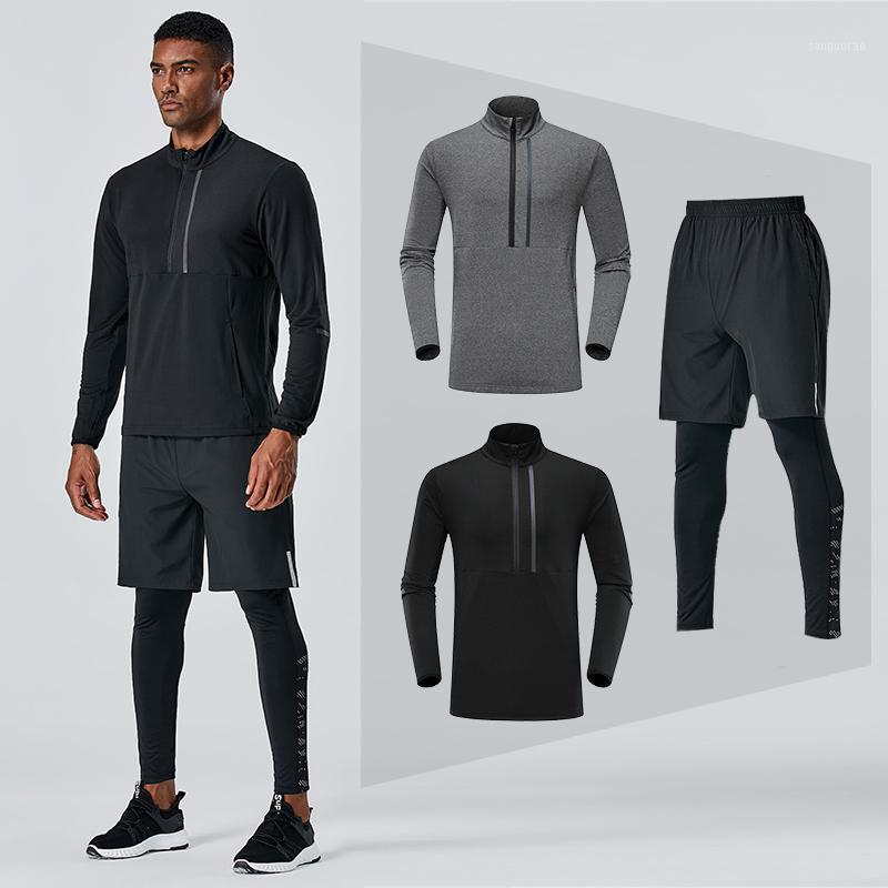 

2020 Men's Tracksuit Gym Fitness Compression Sports Pants and Long Sleeve Top with Half-zipper Running Jogging Tight Clothes1, Kjw623 black pants