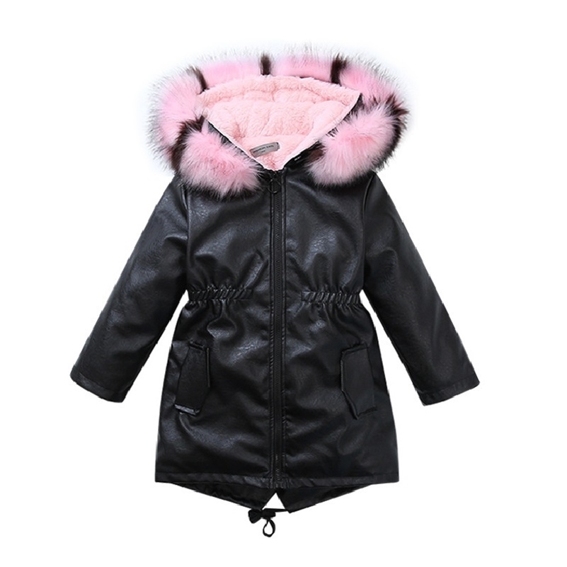 

Fashion Long Kids Hooded Jacket Girls Warm Winter Coat Thickened Faux Fur Coat for Girl Outerwear Girls Clothes 3-12 years LJ201017, As picture