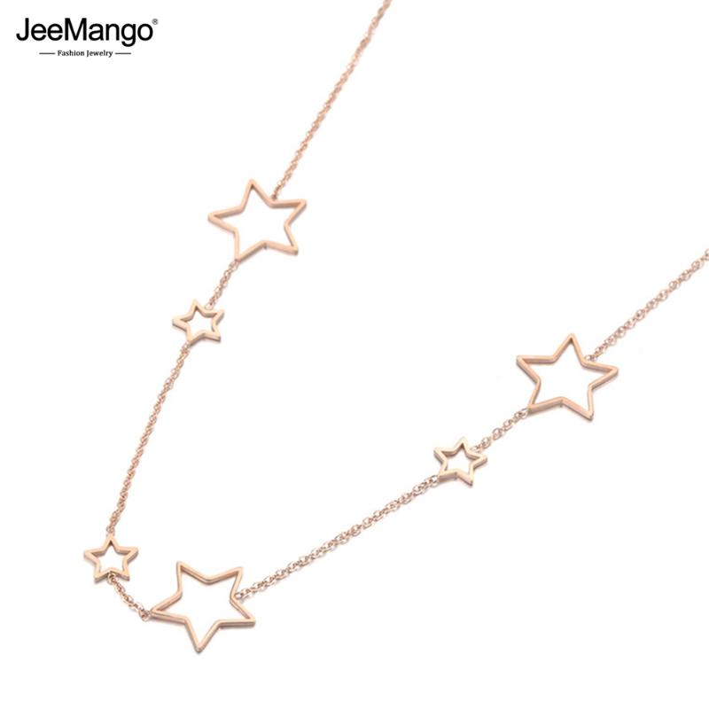 

JeeMango Bohemia Design Stainless Steel Hollow Star Choker Necklaces Jewelry Rose Gold Chain Pendant Necklace For Women JN19121