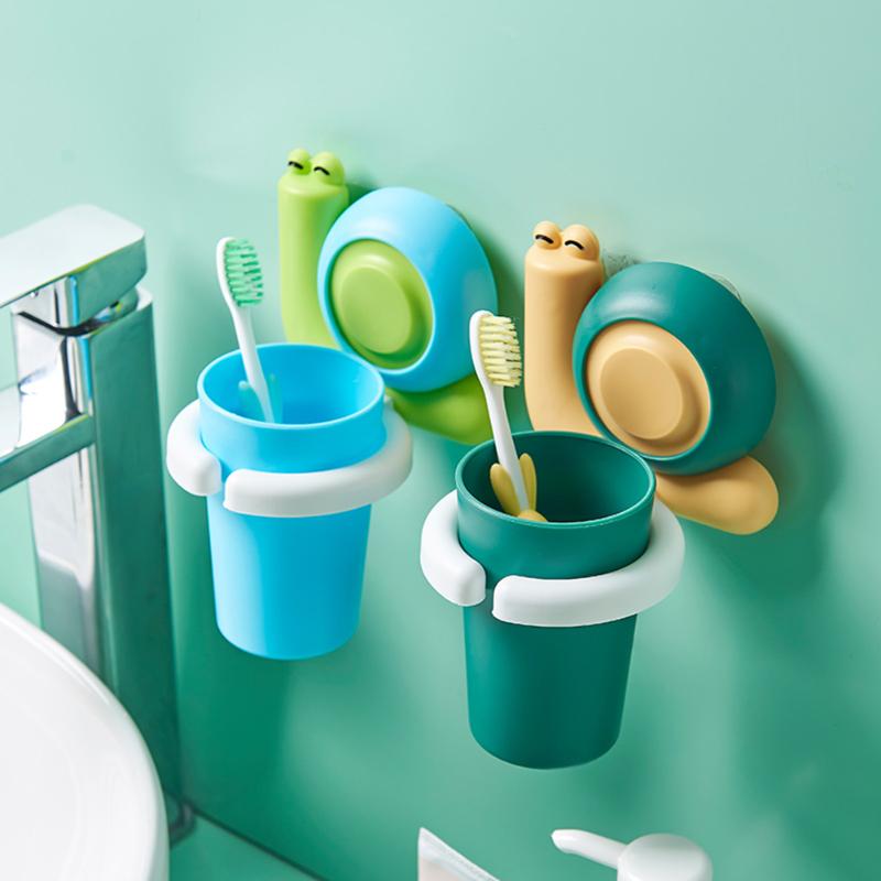 

Children Adhesive Toothbrush Holder Wall Mounted Adhesive Toothpaste Holder cup cartoon cute for Bathroom Cartoon Snail