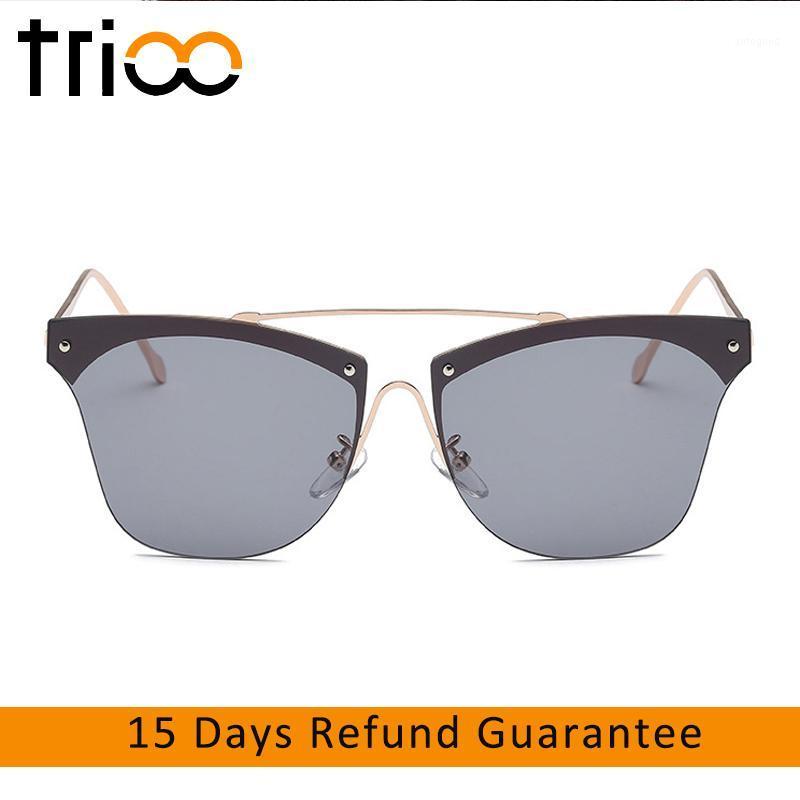 

Sunglasses TRIOO Flat Lens Ladies Stylish Cool Sun Glasses For Women Half Frame Chic Shades Summer Simple Lunette Femme1