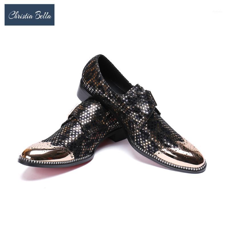 

Christia Bella Shoes Men Brogue Shoes Shiny Genuine Leather Men Dress Buckle Strap Oxfords for Sapato1, Black