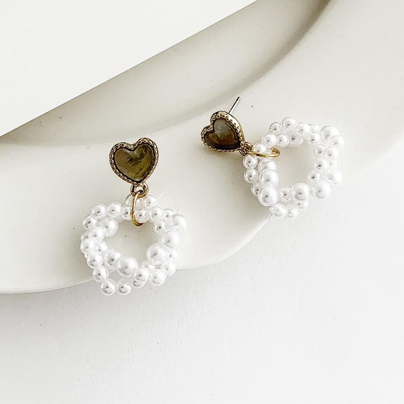 

Orgin Summer Romantic Love Heart Pearl Dangle Earrings for Women Temperament Hollow Out Earrings Party Jewelry Accessories