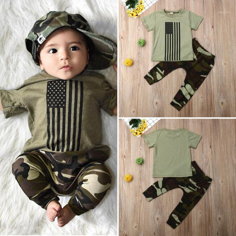 

Newborn Kids Baby Boys Short Sleeve T-Shirt Camouflage Pants Outfits Clothes1, As pic