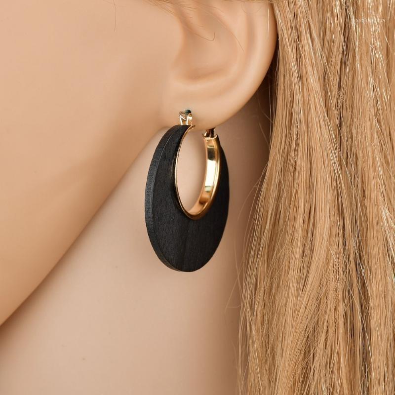 

Stud 2022 Women Earrings Round Square Wood Big Elegant Party Wear Pendientes For Fashion Jewelry, Golden;silver