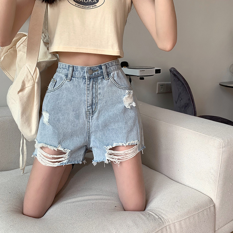 

2021 New brim high-waisted blue female wide-leg casual will see ladies women's jean shorts (f6635) 5H6R