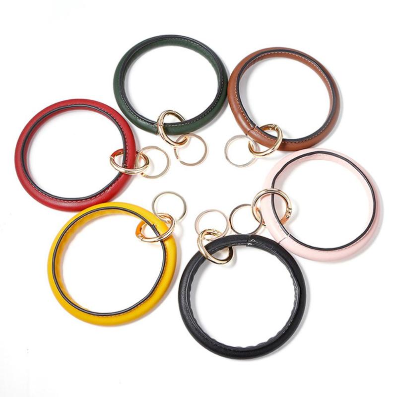 

MANILAI 6 Color PU Leather Wristlet Keychain Bangle Fashion Snake Large Circle Keyring Bracelet For Women Bohemia Jewelry