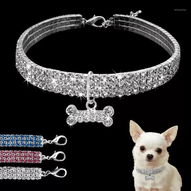 

Cute Bling Rhinestone Dog Collar Crystal Puppy Collars for Dogs Chihuahua Elastic Necklace with Bone Pendant Pet Supplies Perro1