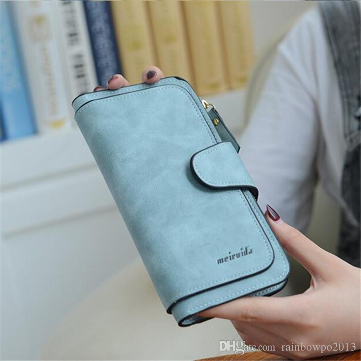 

Factory wholesale women handbag matte multifunctional wallet simple Joker leather womens long walletsfolding multi card leathers purse, Red(printing box )