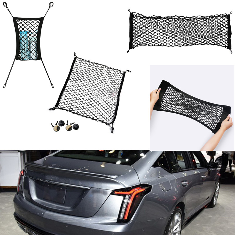 

For Cadillac CT5 2019-2023 Car Auto vehicle Black Rear Trunk Cargo Baggage Organizer Storage Nylon Plain Vertical Seat Bag Net