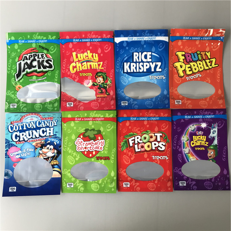 

500MG Infused Cereal Treats Edibles Packaging Mylar Bags Froot Loopz Lucky Charmz Rice Krispyz Fruity Pebblez Apple Jackz
