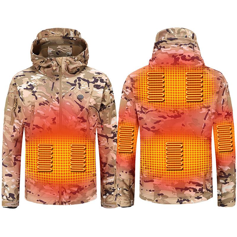 

PARATAGO Winter Electric Heating Jacket USB Smart Men Women Thick Heated Jackets Camouflage Hooded Heat Hunting Ski Suit P9154