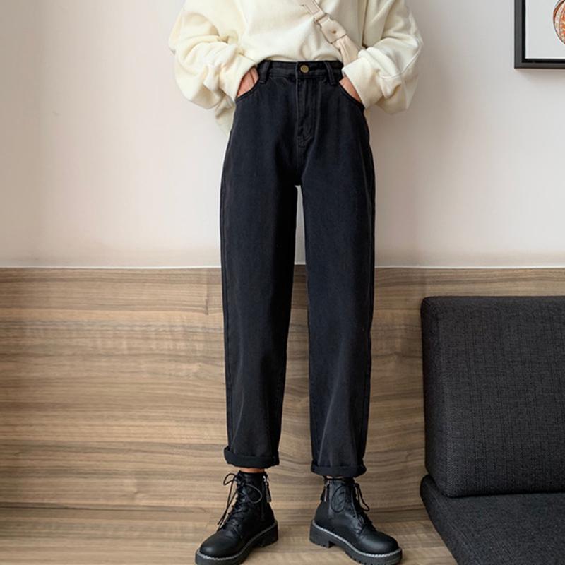 

HAPEDY Spring Black Jeans Korean Fashion Mom Jeans High Waist High Street Plus Size Denim Pants Wide Leg Streetwear Winter