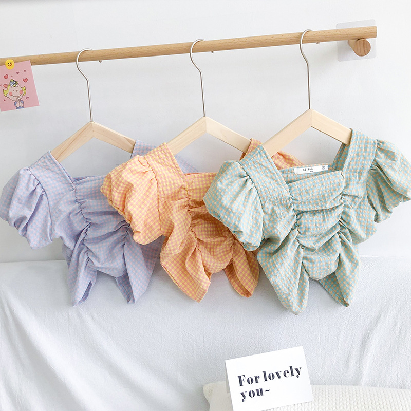 

Summer INS Little girls Newest Girls Long Sleeve Plaid T-shirt Autumn Fashion Cotton Short Sleeve Girls Top 1-6 years