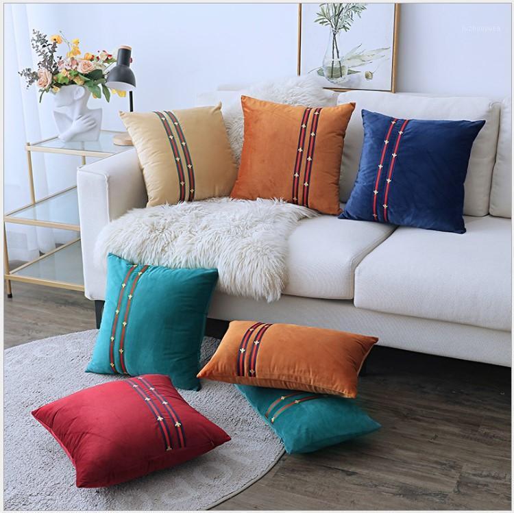 

Velvet with Bee Ribbon Decoration Home Decor Pillow Cover Orange Green Navy Velour Cushion Cover Sofa 30X50CM/45X45CM Pillow1, Khaki