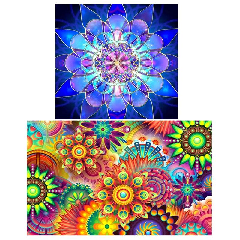 

Paintings 2 Pack 5D Diamond Painting Kaleidoscope Mandala Cross Embroidery Stitch Decor Home Wall Decoration DIY For Adult Child