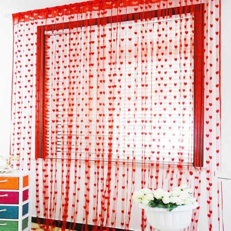 

New 6 Colors Heart Style Line Door Curtain Aisle Window Curtain Divider Valance Living Room Decoration Fashion Line Door, Red
